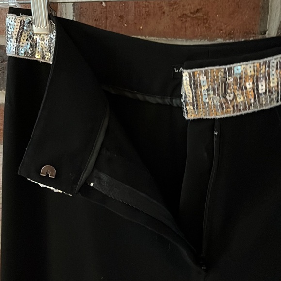 LARRY LEVINE Black & Silver Sequin Tailored Relaxed Fit Trouser Pants Sz 8 NWOT - Picture 7 of 9